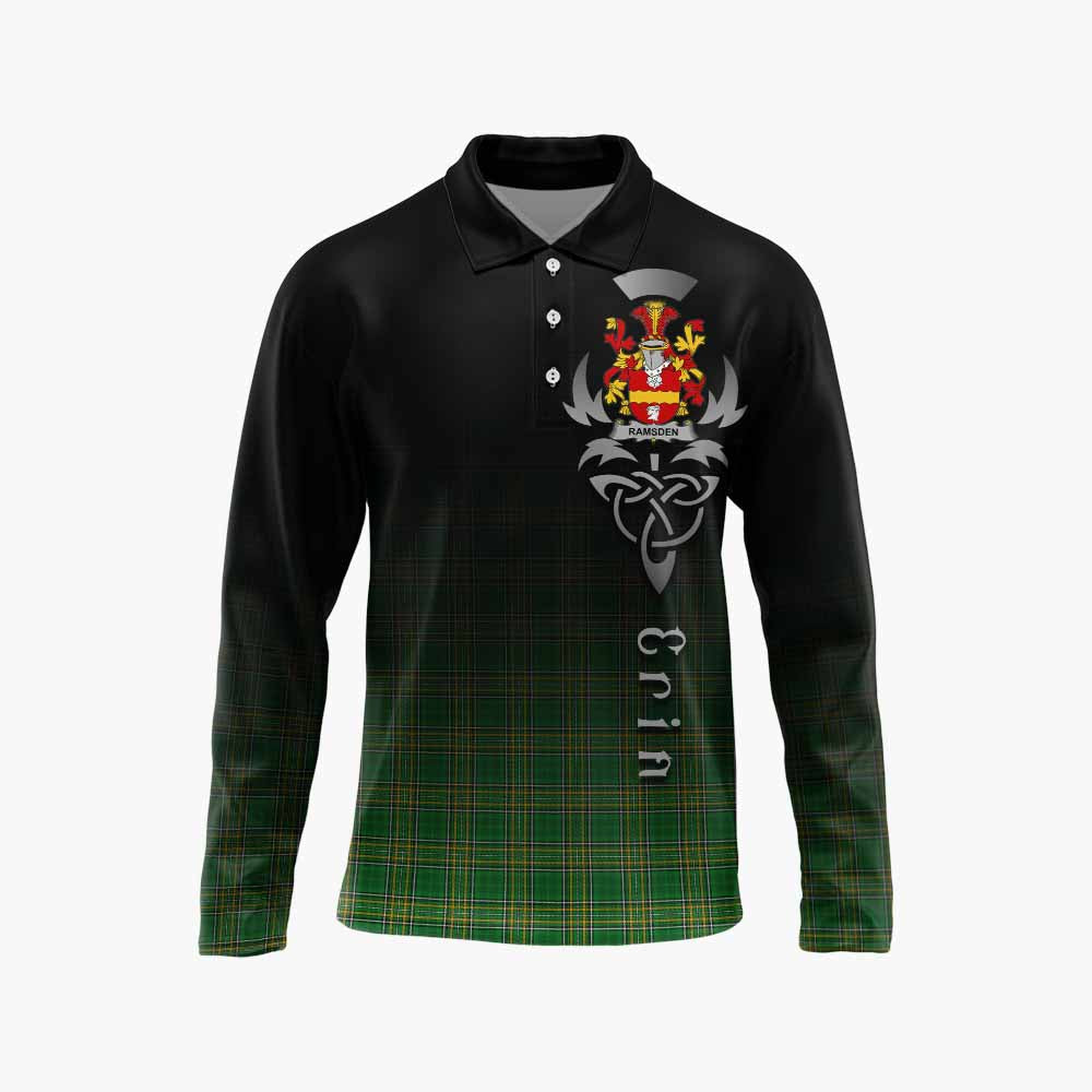 Ramsden Irish Clan Long Sleeve Polo Shirt with Coat of Arms Erin Go Bragh Celtic Inspired Unisex - Tartan Vibes Clothing