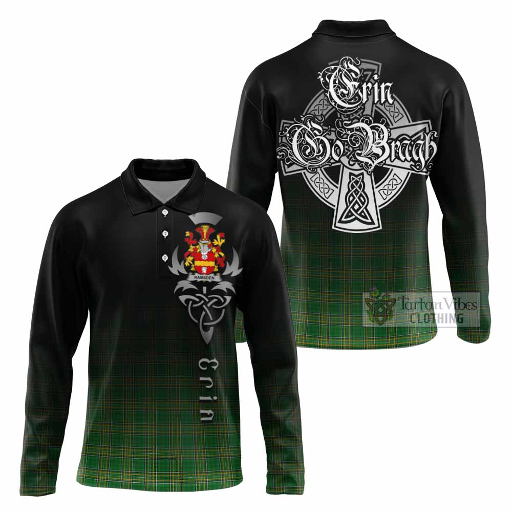Ramsden Irish Clan Long Sleeve Polo Shirt with Coat of Arms Erin Go Bragh Celtic Inspired - Tartan Vibes Clothing