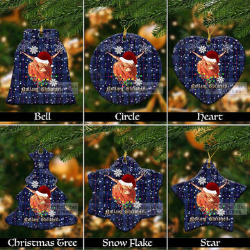 Rangers Tartan Christmas Ceramic Ornaments with Twinkle Highland Cattle