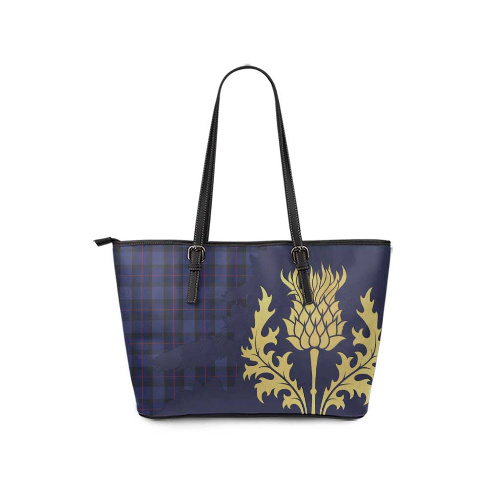 Rangers Tartan Leather Tote Bag Gold Thistle Style - Tartan Vibes Clothing