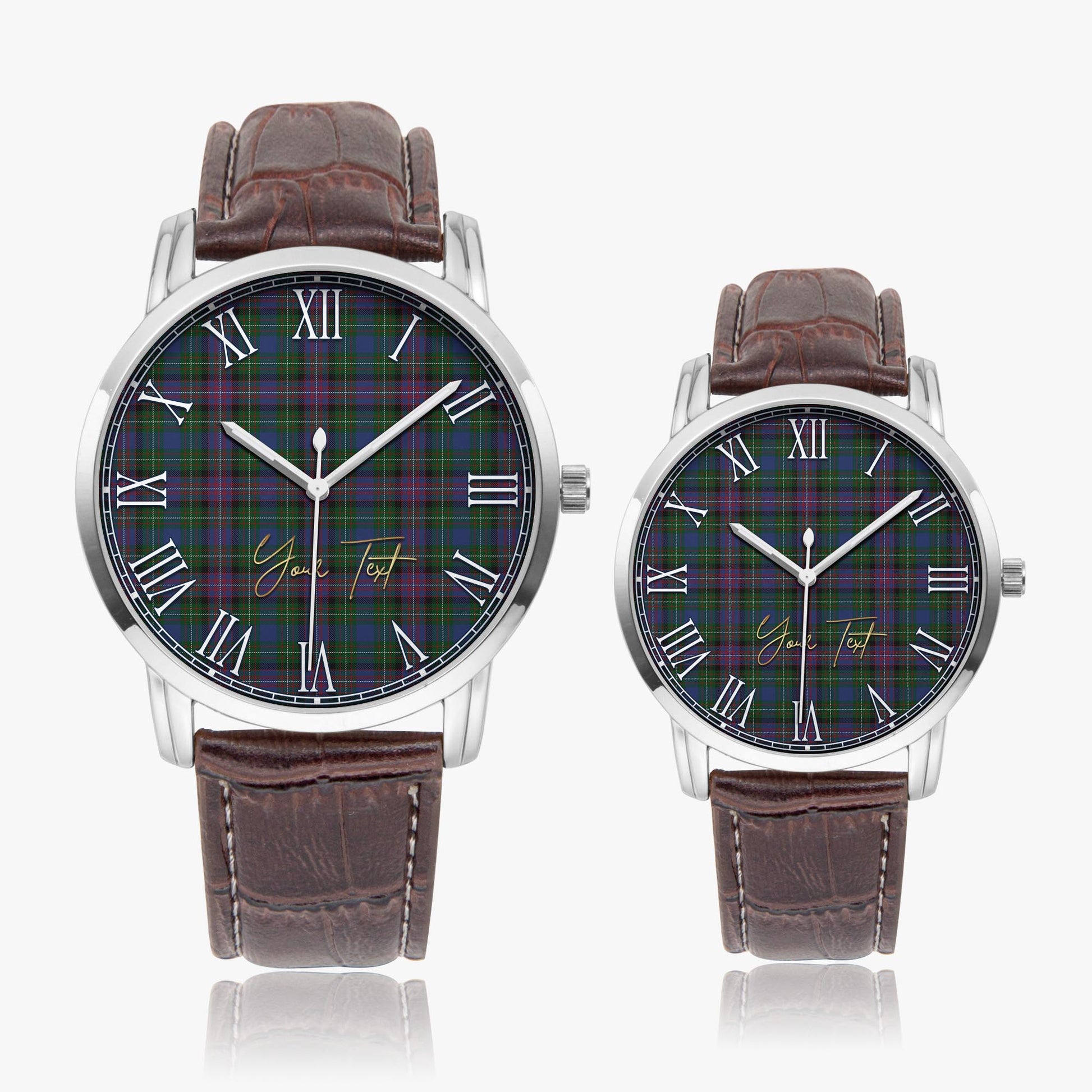 Rankin Tartan Personalized Your Text Leather Trap Quartz Watch Wide Type Silver Case With Brown Leather Strap - Tartanvibesclothing