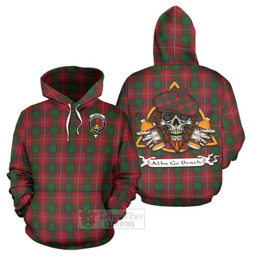 Rattray Tartan Hoodie with Family Crest and Bearded Skull Holding Bottles of Whiskey