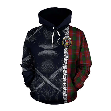 Rattray Tartan Cotton Hoodie with Family Crest Cross Sword Thistle Celtic Vibes