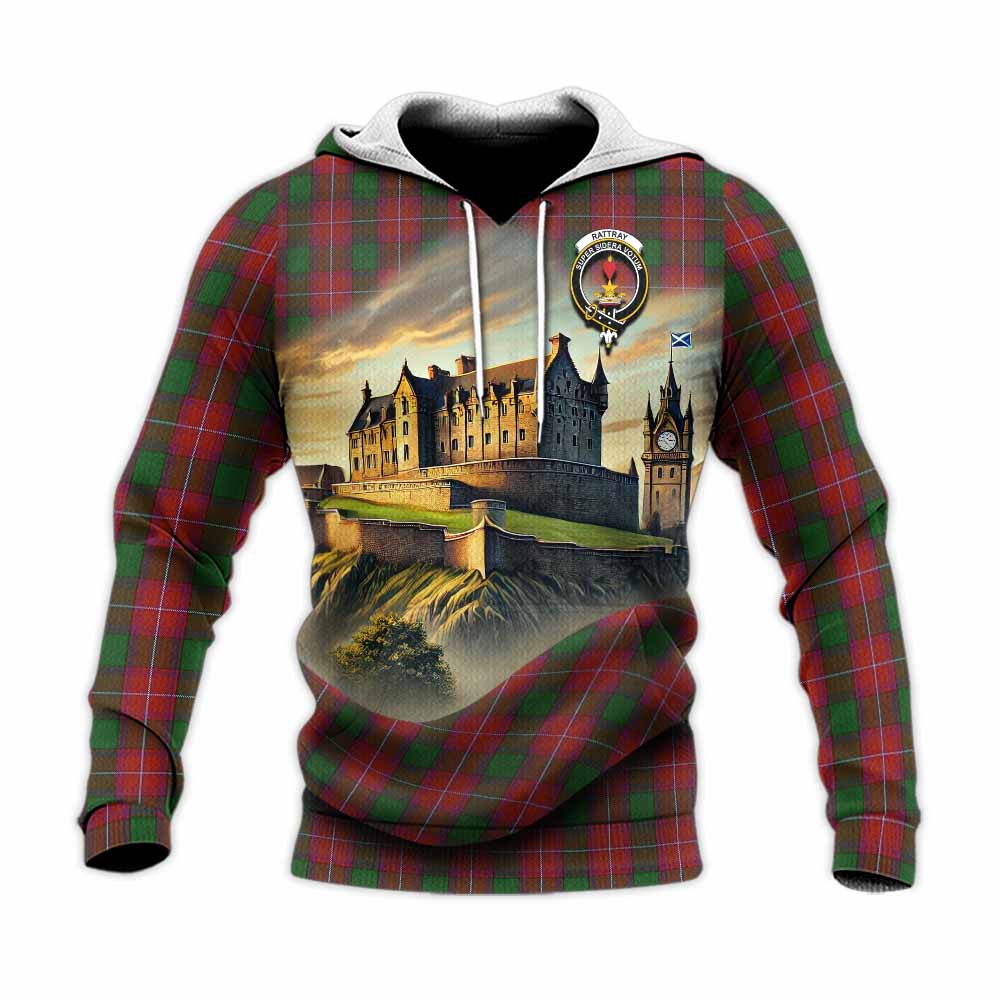 Rattray Tartan Family Crest Knitted Hoodie with Scottish Ancient Castle Style Unisex Knitted Pullover Hoodie - Tartan Vibes Clothing