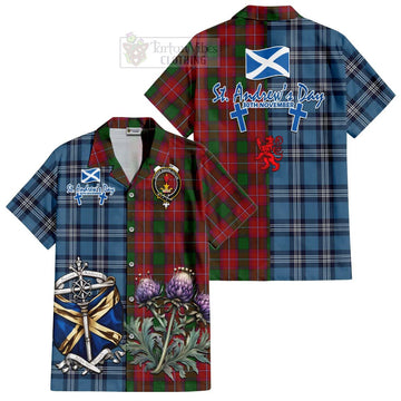 Rattray Tartan Short Sleeve Button Shirt Happy St. Andrew's Day Half Tartan Style