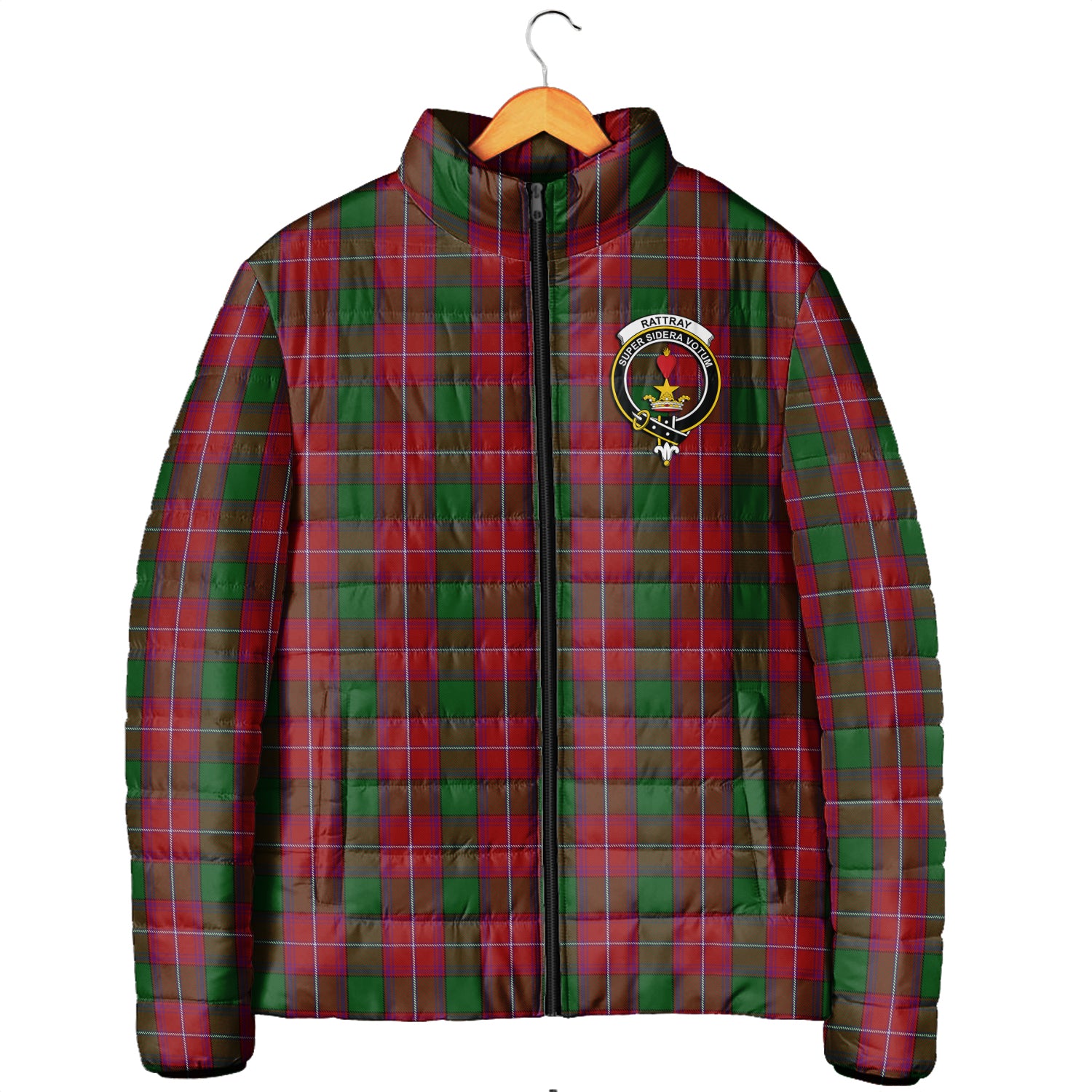 Rattray Tartan Padded Jacket with Family Crest Men's Padded Jacket - Tartan Vibes Clothing