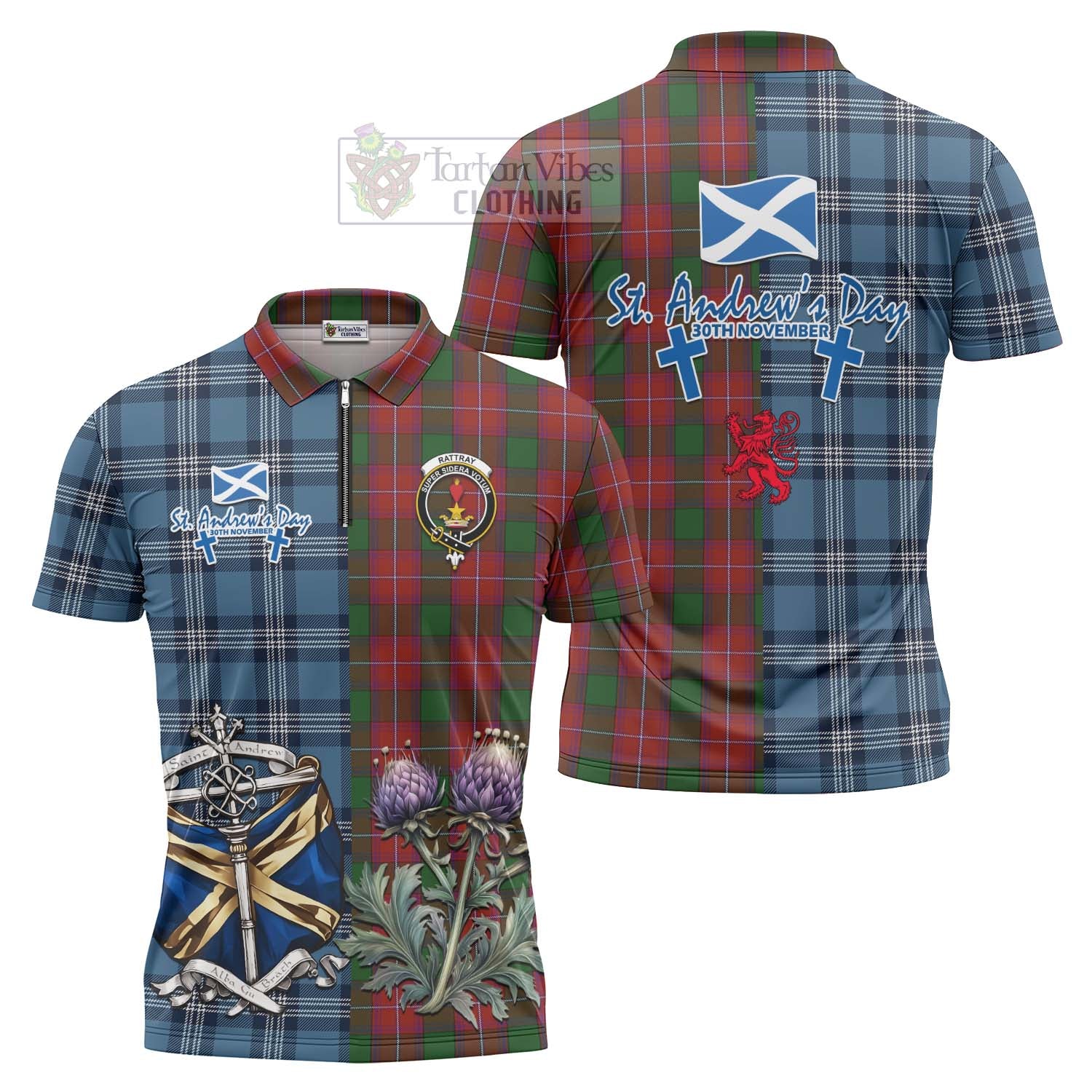 Tartan Vibes Clothing Rattray Tartan Zipper Polo Shirt Happy St. Andrew's Day Half Tartan Style