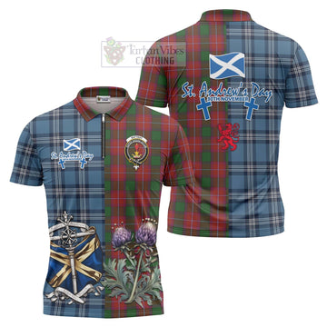 Rattray Tartan Zipper Polo Shirt Happy St. Andrew's Day Half Tartan Style