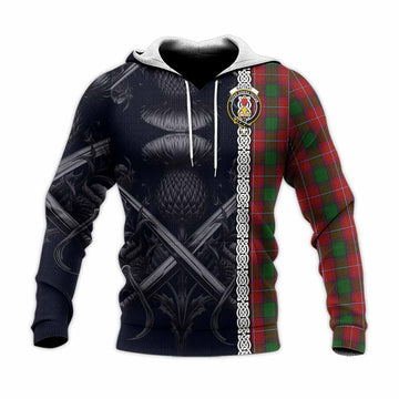 Rattray Tartan Knitted Hoodie with Family Crest Cross Sword Thistle Celtic Vibes