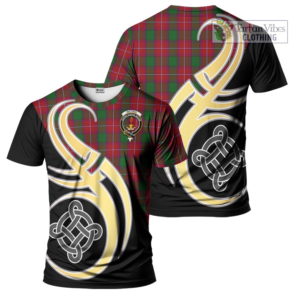 Tartan Vibes Clothing Rattray Tartan T-Shirt with Family Crest and Celtic Symbol Style