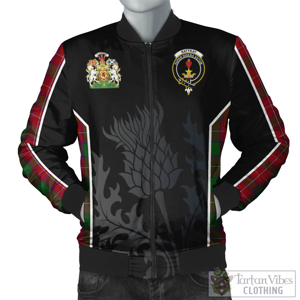 Tartan Vibes Clothing Rattray Tartan Bomber Jacket with Family Crest and Scottish Thistle Vibes Sport Style