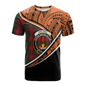 Rattray Crest Tartan Cotton T-shirt with Polynesian Vibes Style - Orange Version