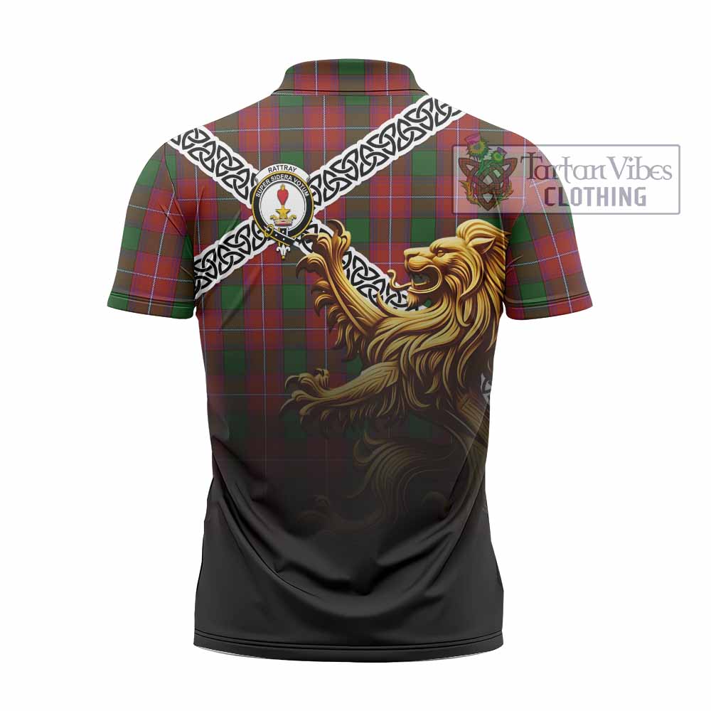 Rattray Crest Tartan Zipper Polo Shirt with Golden Lion Emblem Celtic Style - Tartan Vibes Clothing