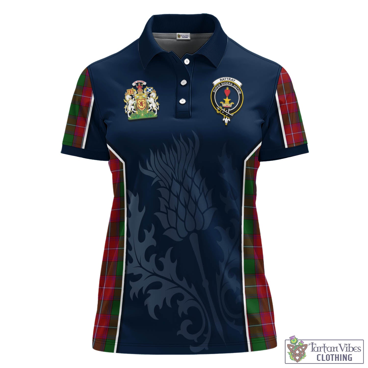 Tartan Vibes Clothing Rattray Tartan Women's Polo Shirt with Family Crest and Scottish Thistle Vibes Sport Style