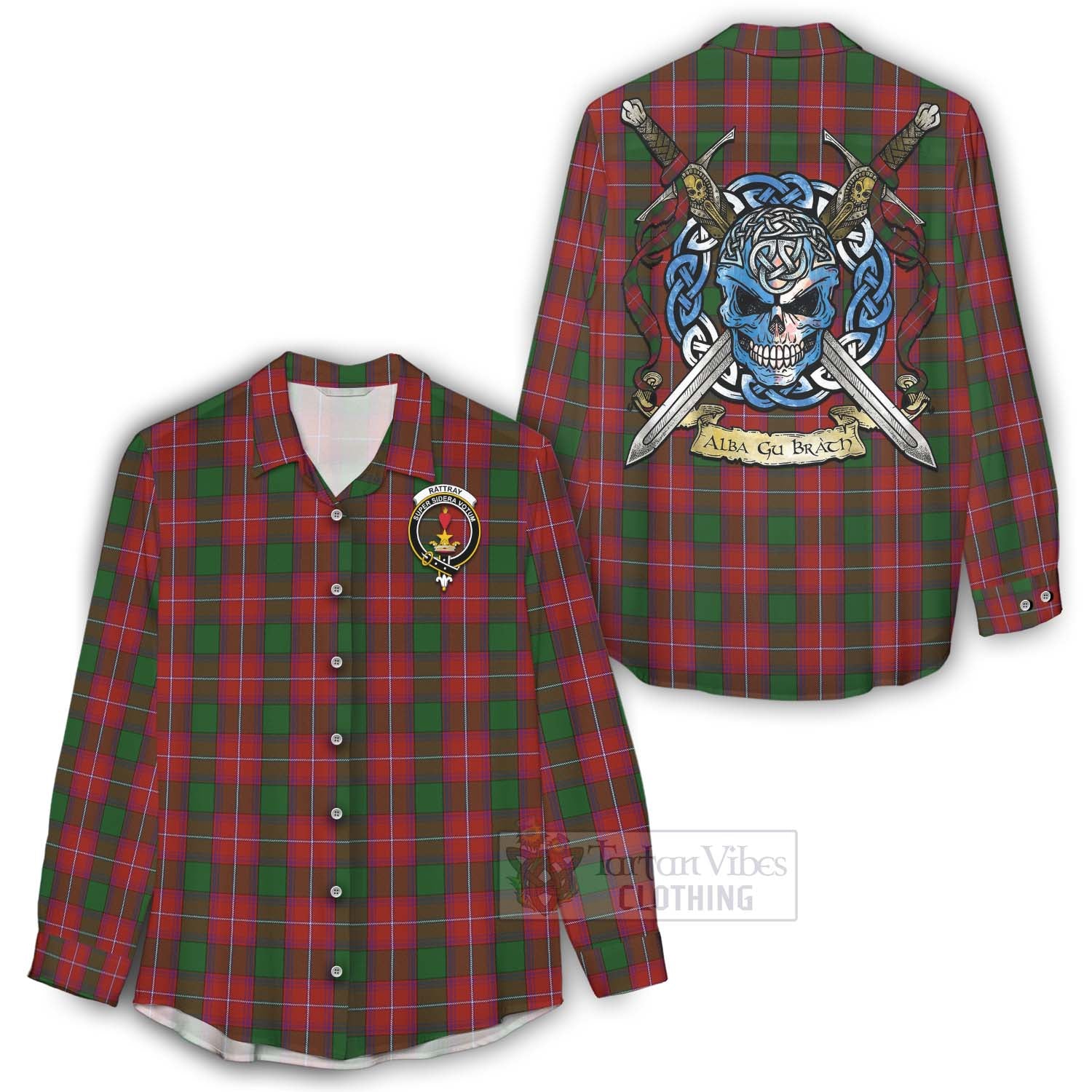 Tartan Vibes Clothing Rattray Tartan Women's Casual Shirt with Family Crest Celtic Skull Style