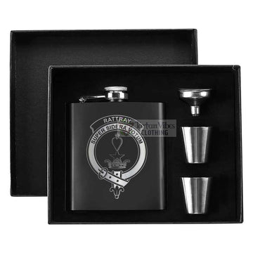 Rattray Crest Hip Flask Set 7oz Black Stainless Steel with A Gift Box - 2D-tartanvibesclothing