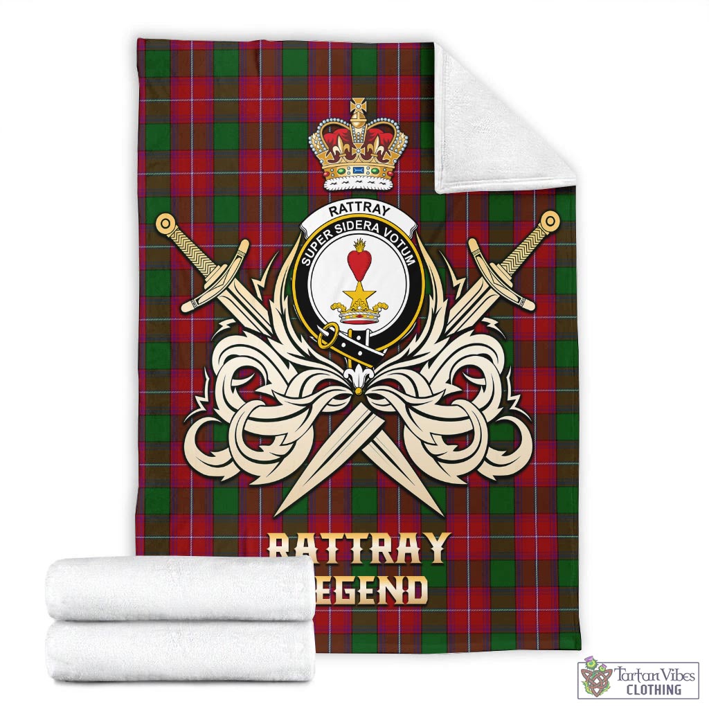 Tartan Vibes Clothing Rattray Tartan Blanket with Clan Crest and the Golden Sword of Courageous Legacy