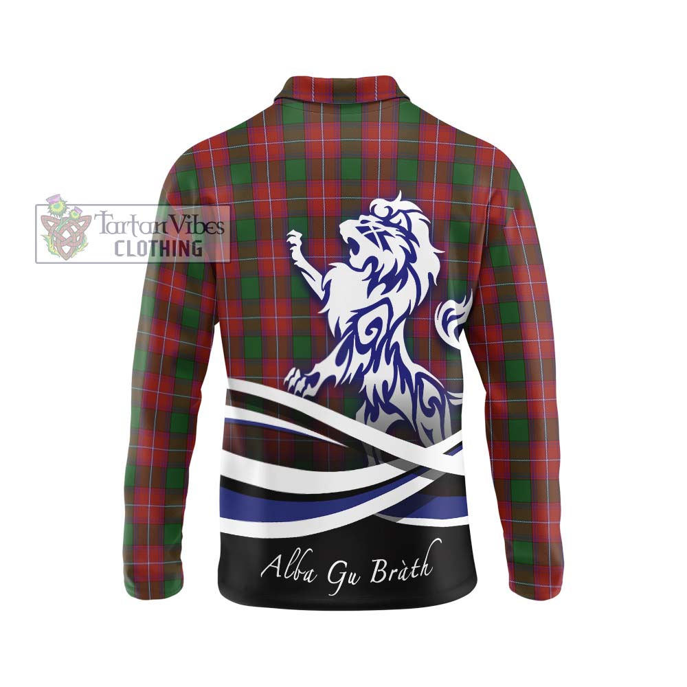 Rattray Tartan Long Sleeve Polo Shirt with Alba Gu Brath Regal Lion Emblem - Tartanvibesclothing Shop