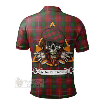 Rattray Tartan Polo Shirt with Family Crest and Bearded Skull Holding Bottles of Whiskey