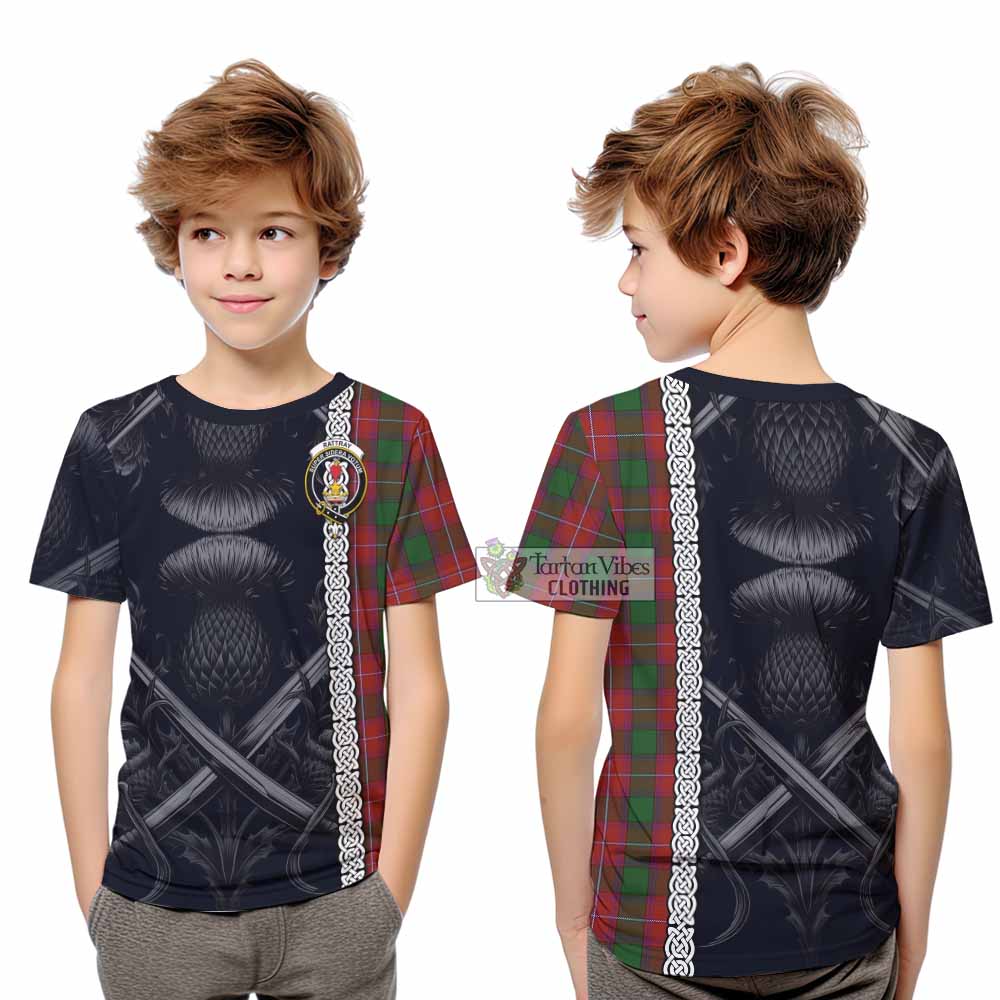 Tartan Vibes Clothing Rattray Tartan Kid T-Shirt with Family Crest Cross Sword Thistle Celtic Vibes