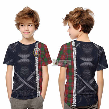 Rattray Tartan Kid T-Shirt with Family Crest Cross Sword Thistle Celtic Vibes