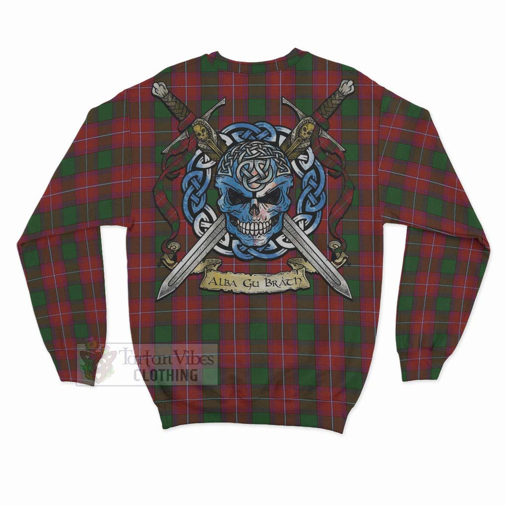 Tartan Vibes Clothing Rattray Tartan Sweatshirt with Family Crest Celtic Skull Style