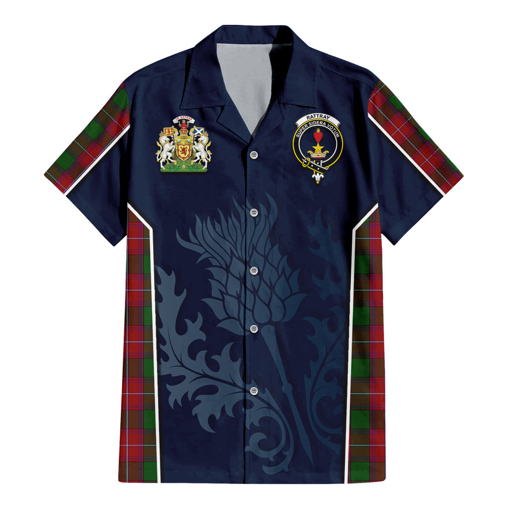 Tartan Vibes Clothing Rattray Tartan Short Sleeve Button Up Shirt with Family Crest and Scottish Thistle Vibes Sport Style