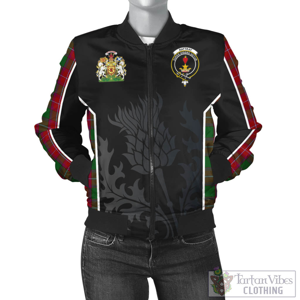 Tartan Vibes Clothing Rattray Tartan Bomber Jacket with Family Crest and Scottish Thistle Vibes Sport Style