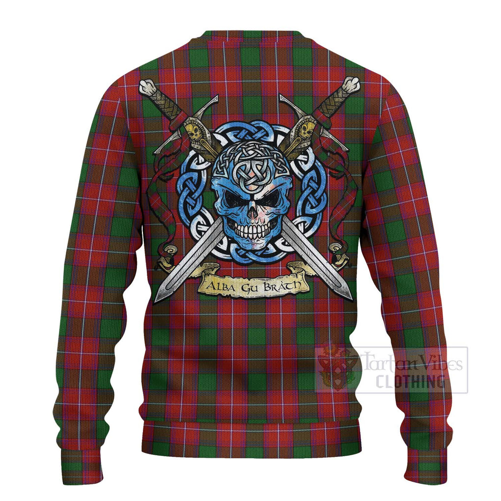 Tartan Vibes Clothing Rattray Tartan Knitted Sweater with Family Crest Celtic Skull Style