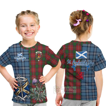 Rattray Tartan Kid T-Shirt Happy St. Andrew's Day Half Tartan Style - Tartan Vibes Clothing