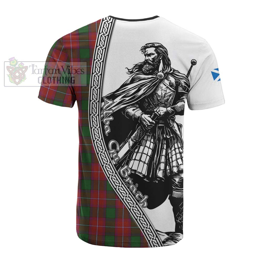 Rattray Tartan Clan Crest Cotton T-shirt with Highlander Warrior Celtic Style