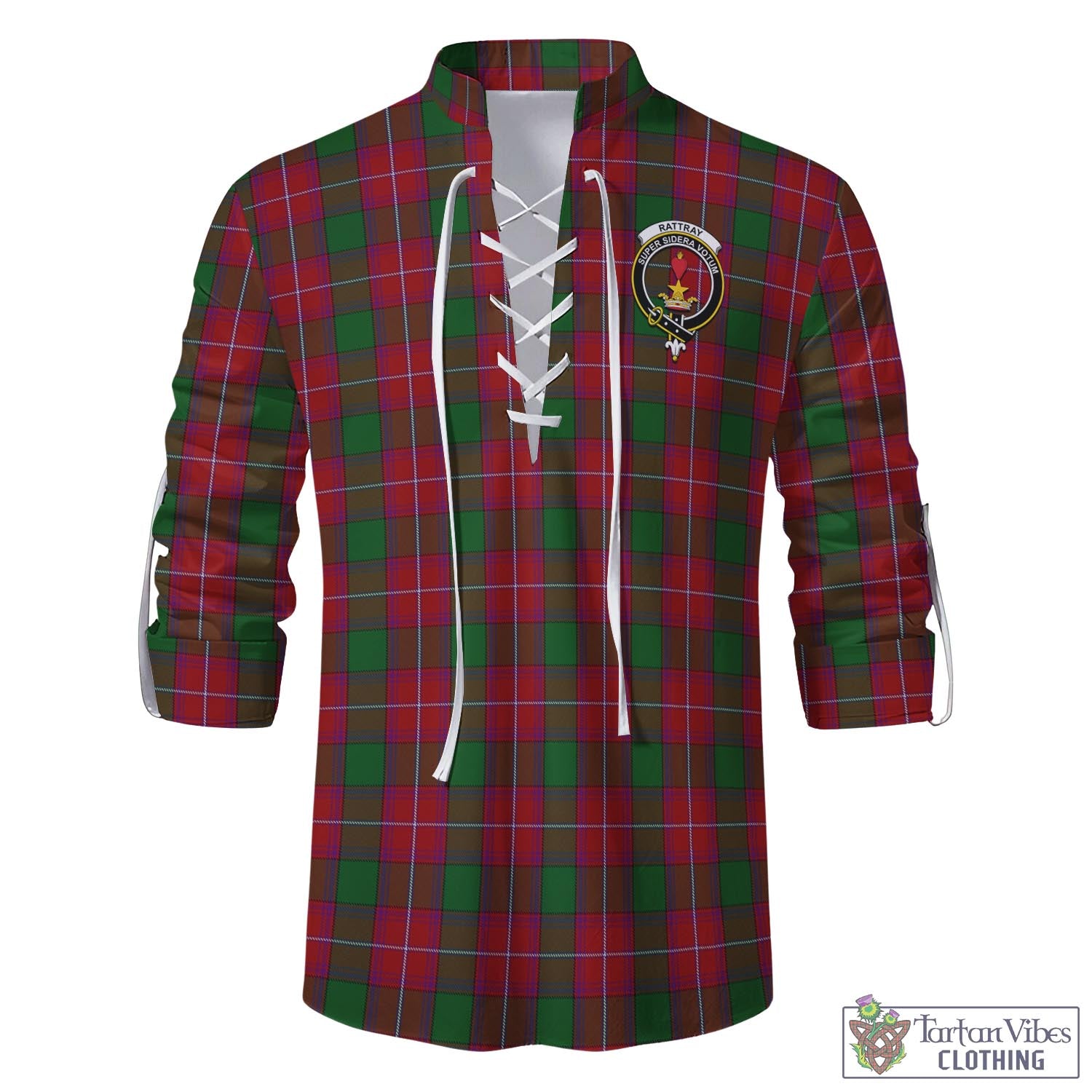 Tartan Vibes Clothing Rattray Tartan Men's Scottish Traditional Jacobite Ghillie Kilt Shirt with Family Crest