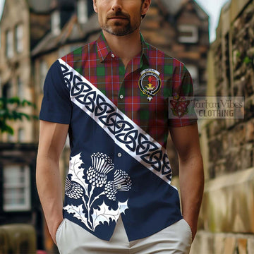 Rattray Tartan Short Sleeve Button Shirt Featuring Thistle and Scotland Map