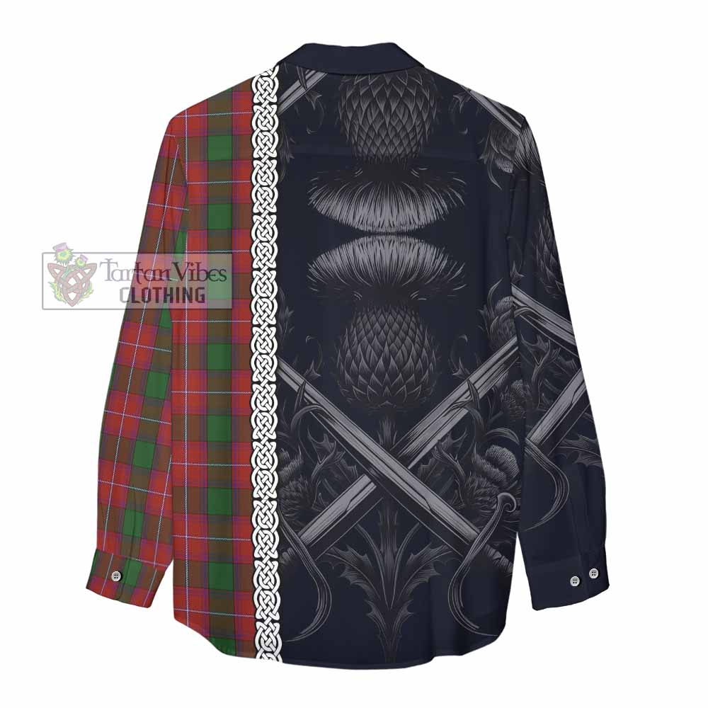 Tartan Vibes Clothing Rattray Tartan Women's Casual Shirt with Family Crest Cross Sword Thistle Celtic Vibes