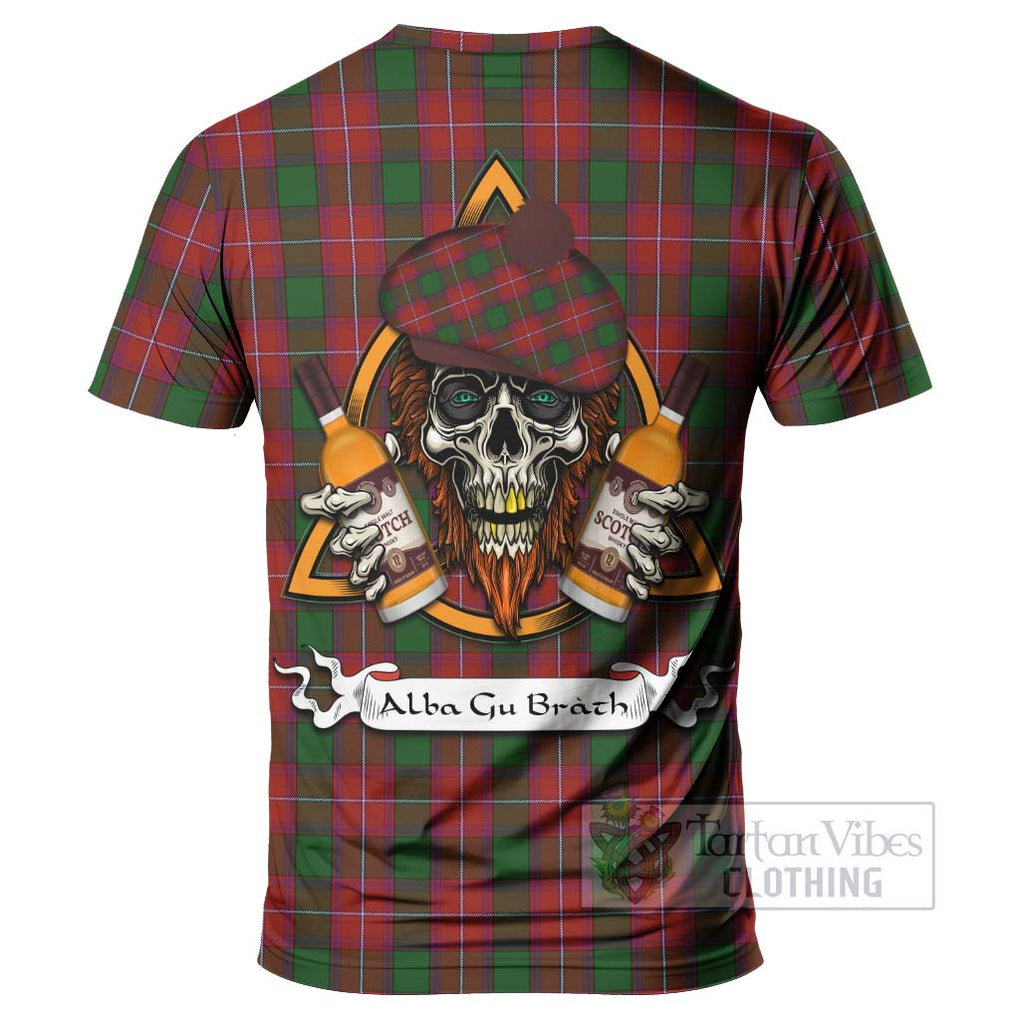 Tartan Vibes Clothing Rattray Tartan T-Shirt with Family Crest and Bearded Skull Holding Bottles of Whiskey