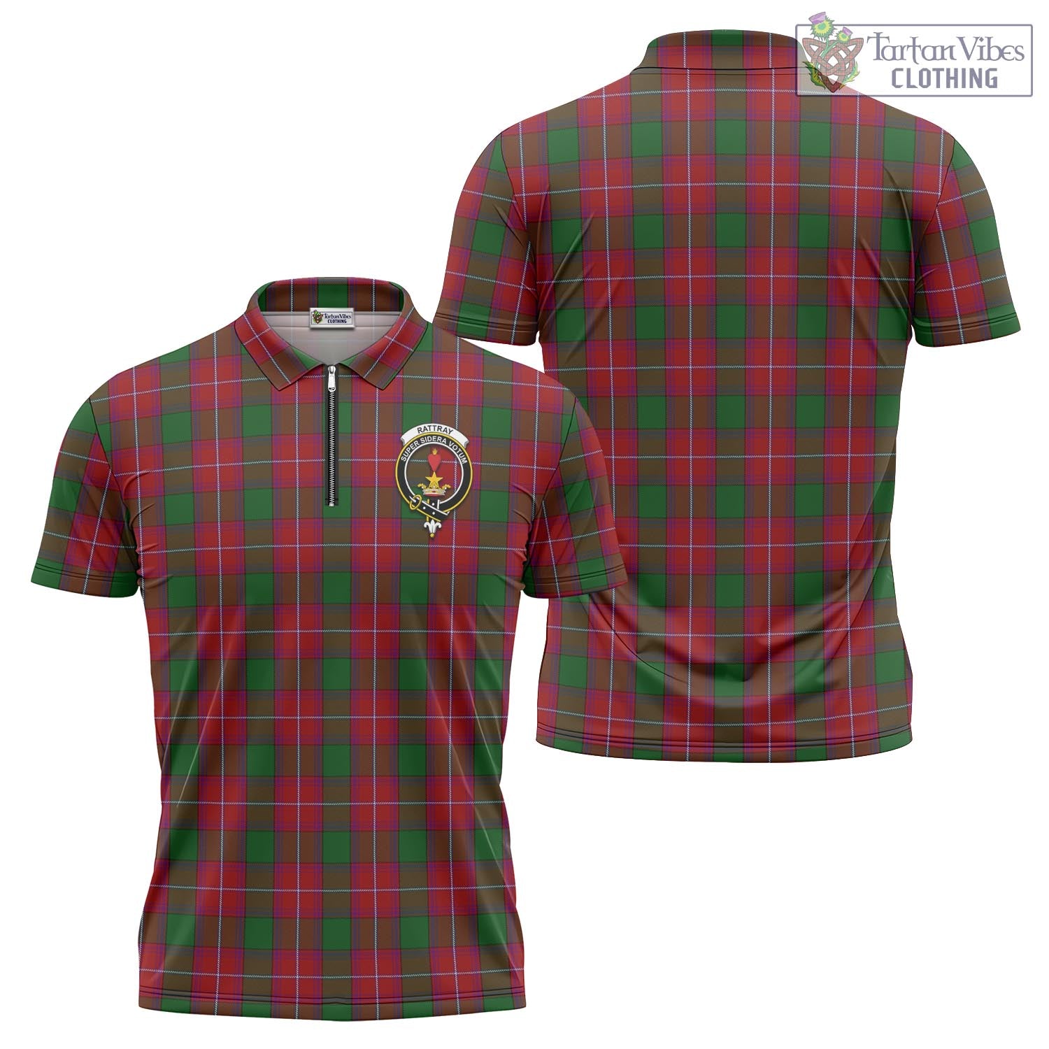 Tartan Vibes Clothing Rattray Tartan Zipper Polo Shirt with Family Crest