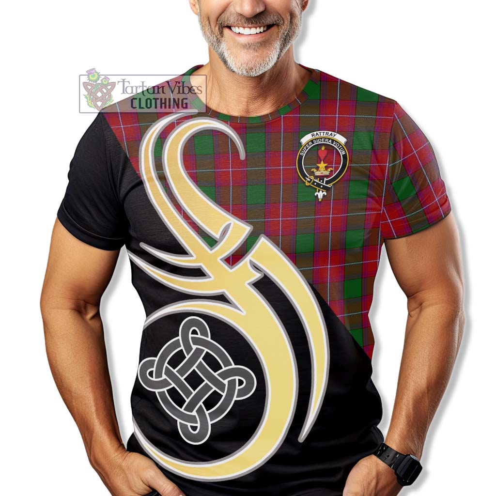 Tartan Vibes Clothing Rattray Tartan T-Shirt with Family Crest and Celtic Symbol Style