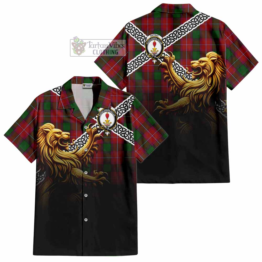 Rattray Crest Tartan Hawaiian Shirt with Golden Lion Emblem Celtic Style - Tartan Vibes Clothing