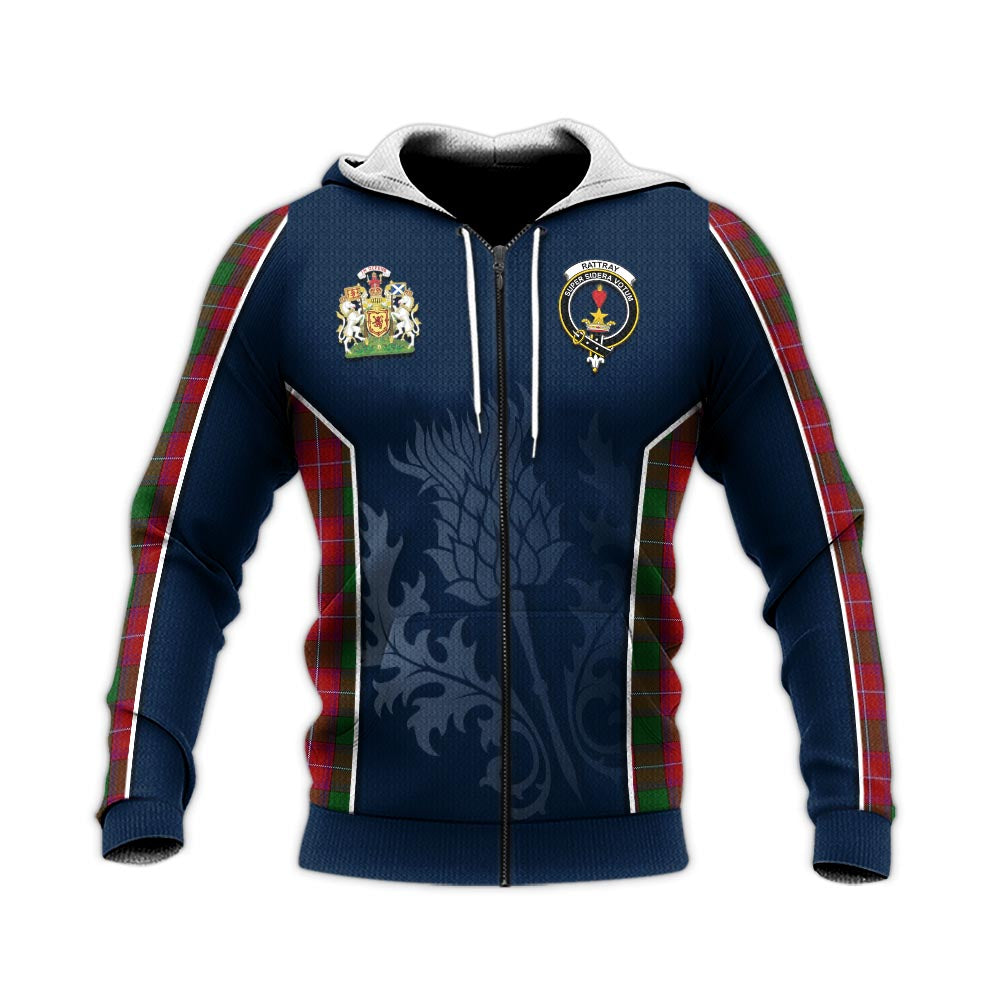 Tartan Vibes Clothing Rattray Tartan Knitted Hoodie with Family Crest and Scottish Thistle Vibes Sport Style