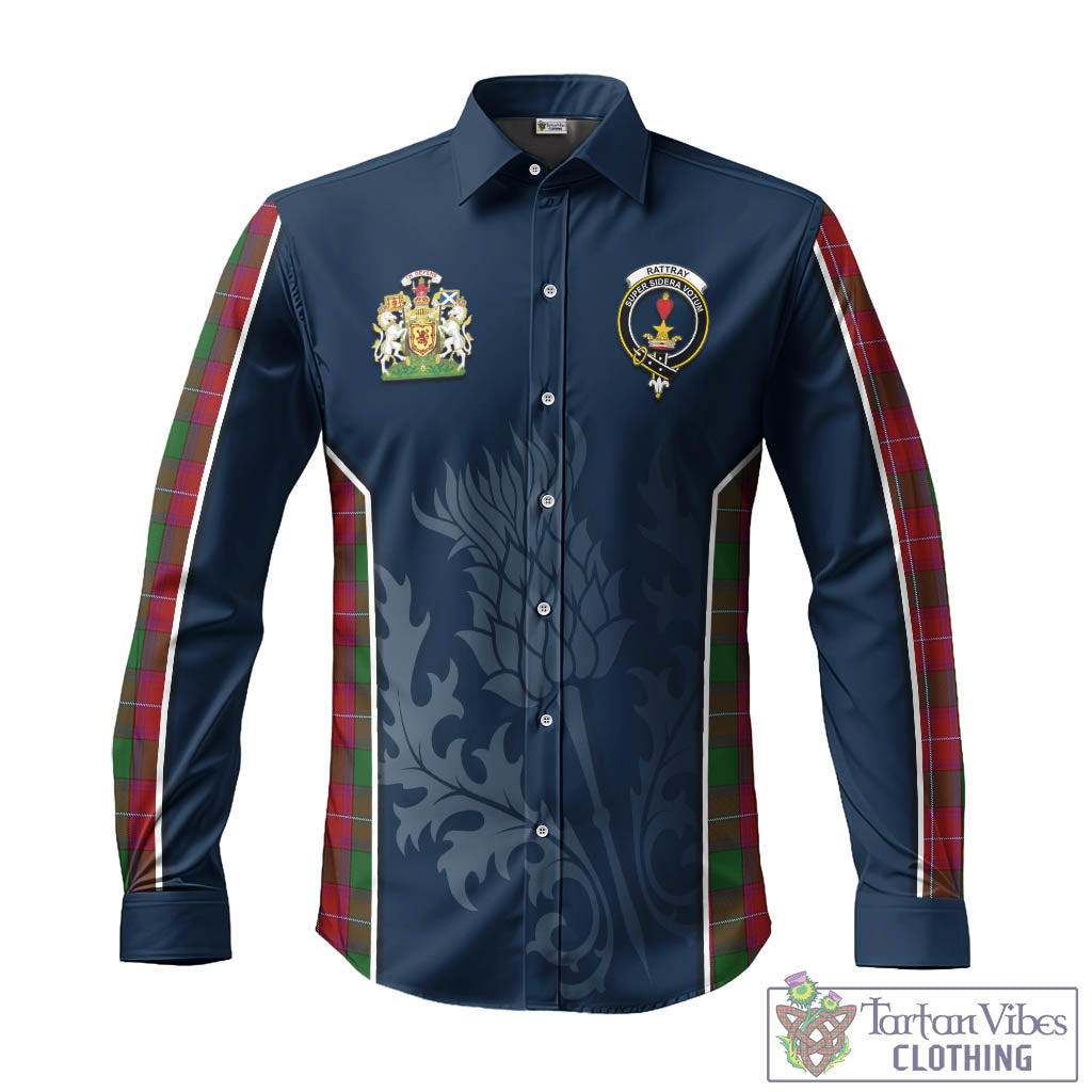 Tartan Vibes Clothing Rattray Tartan Long Sleeve Button Up Shirt with Family Crest and Scottish Thistle Vibes Sport Style