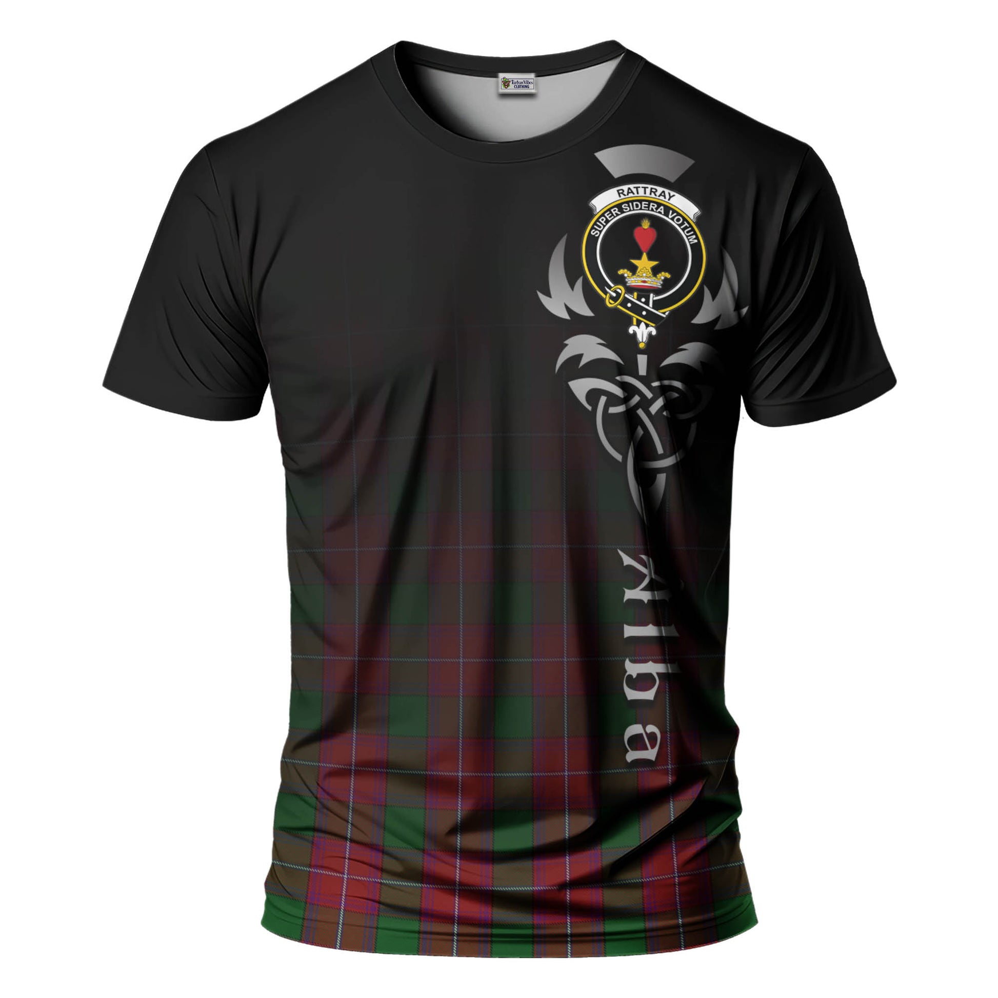 Tartan Vibes Clothing Rattray Tartan T-Shirt Featuring Alba Gu Brath Family Crest Celtic Inspired