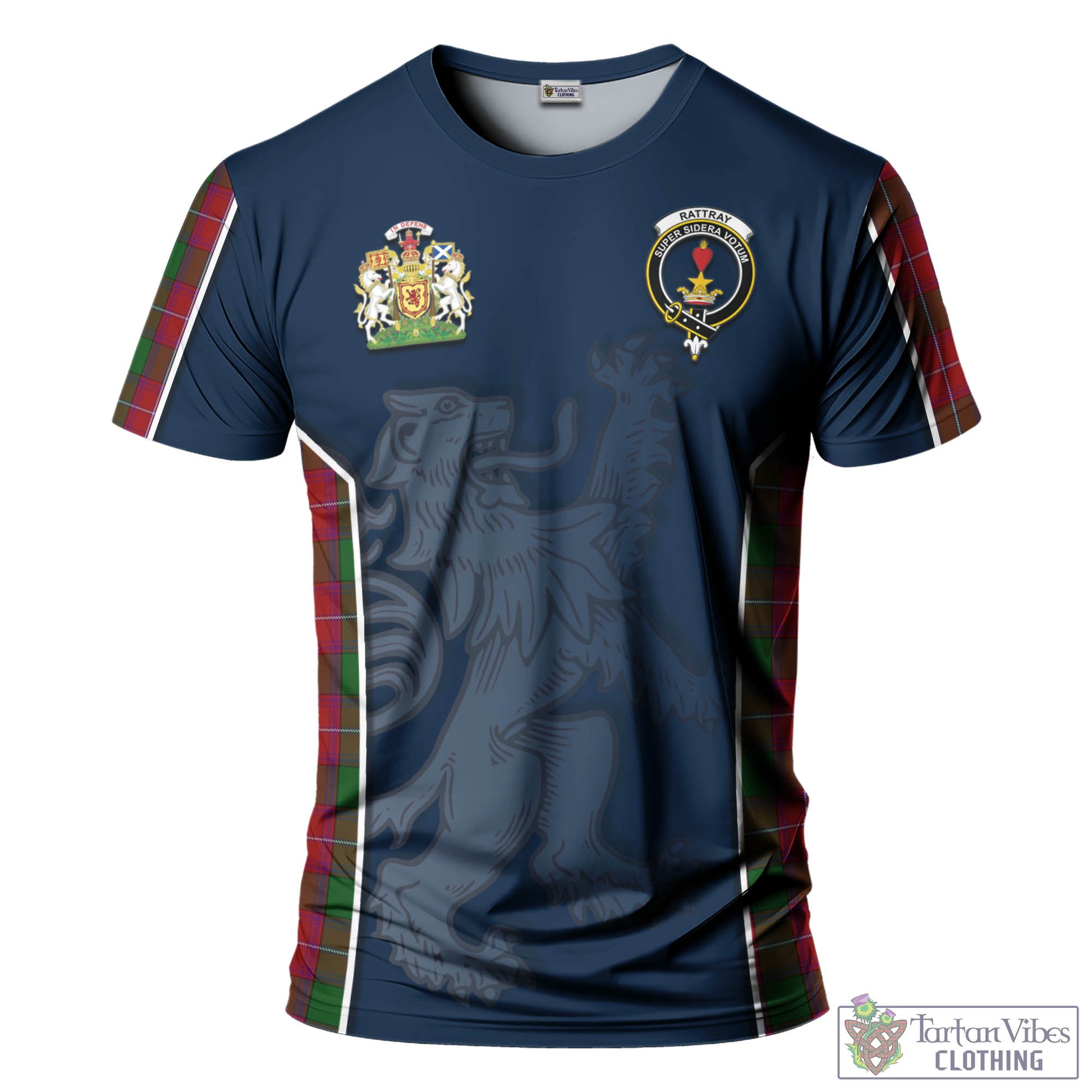 Tartan Vibes Clothing Rattray Tartan T-Shirt with Family Crest and Lion Rampant Vibes Sport Style