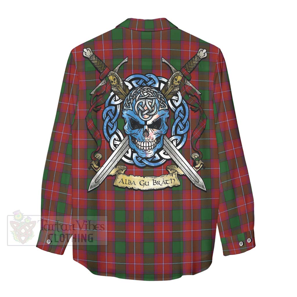 Tartan Vibes Clothing Rattray Tartan Women's Casual Shirt with Family Crest Celtic Skull Style