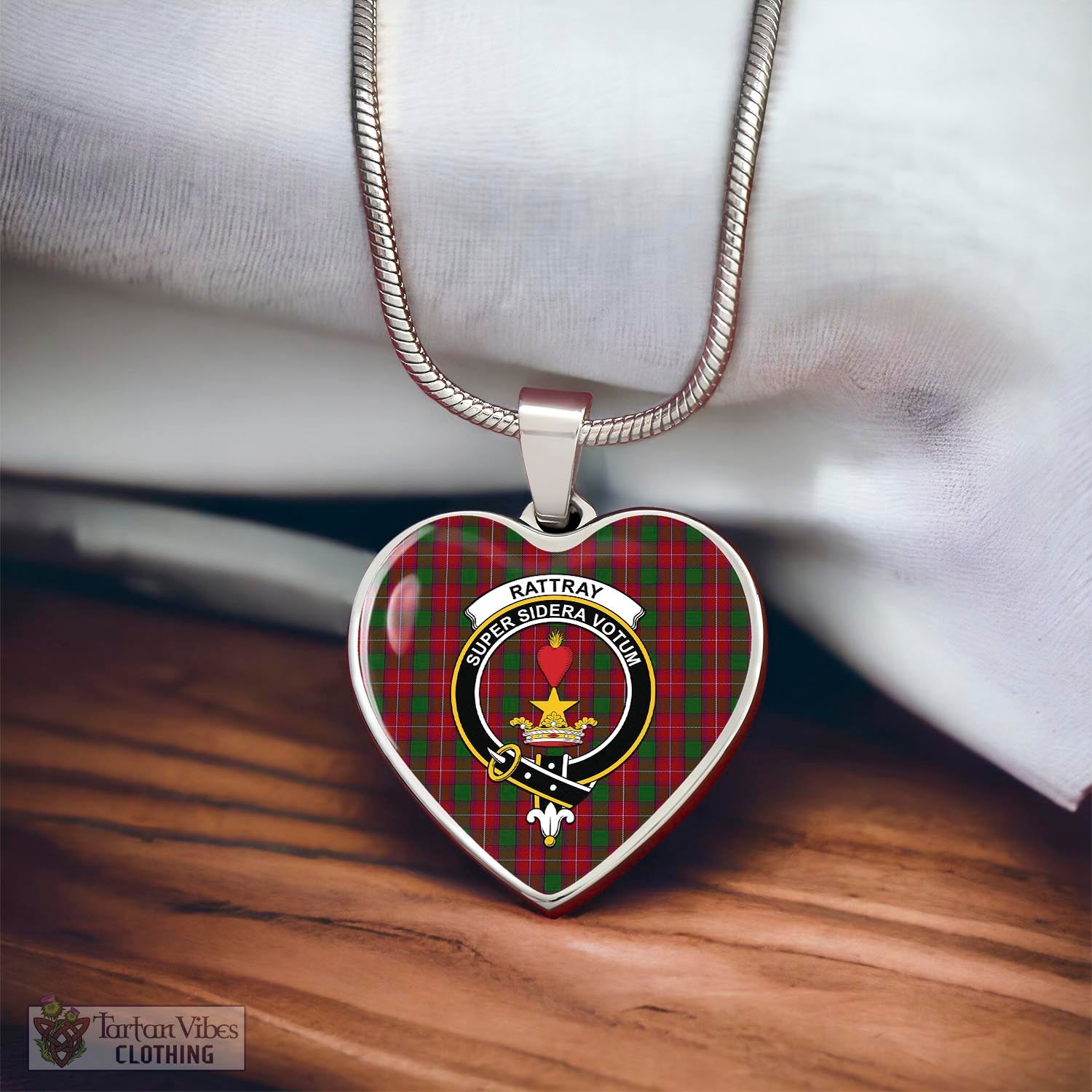 Tartan Vibes Clothing Rattray Tartan Heart Necklace with Family Crest