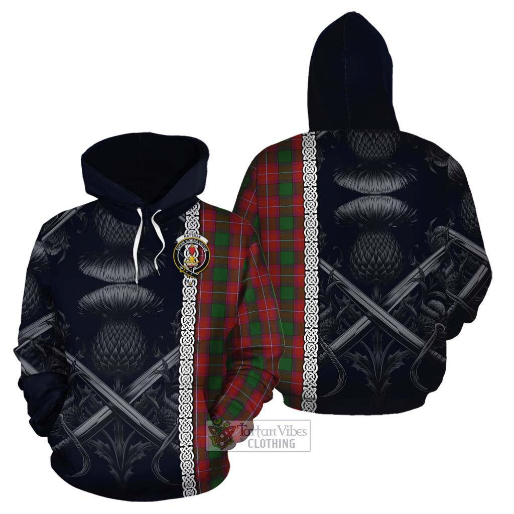 Tartan Vibes Clothing Rattray Tartan Cotton Hoodie with Family Crest Cross Sword Thistle Celtic Vibes