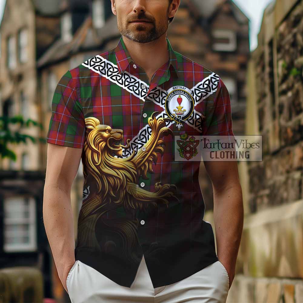Rattray Crest Tartan Hawaiian Shirt with Golden Lion Emblem Celtic Style - Tartan Vibes Clothing