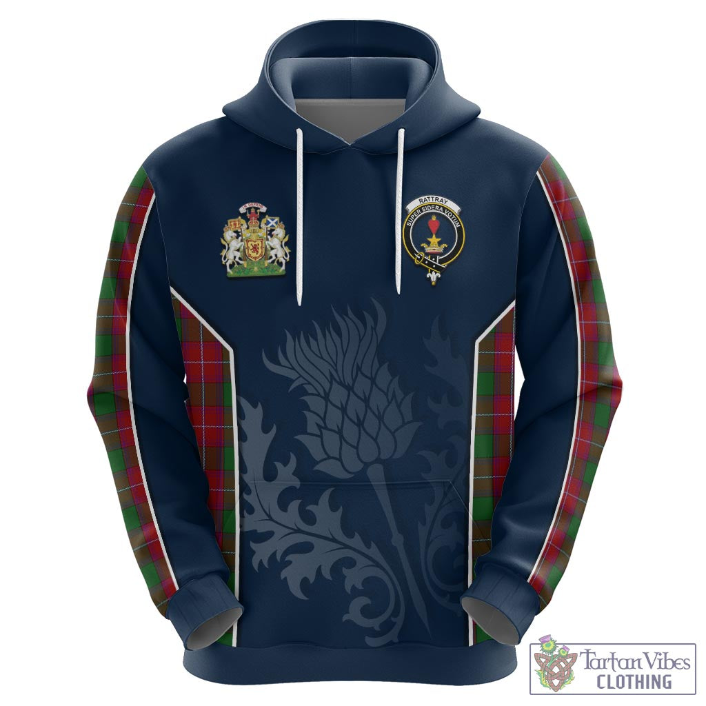 Tartan Vibes Clothing Rattray Tartan Hoodie with Family Crest and Scottish Thistle Vibes Sport Style