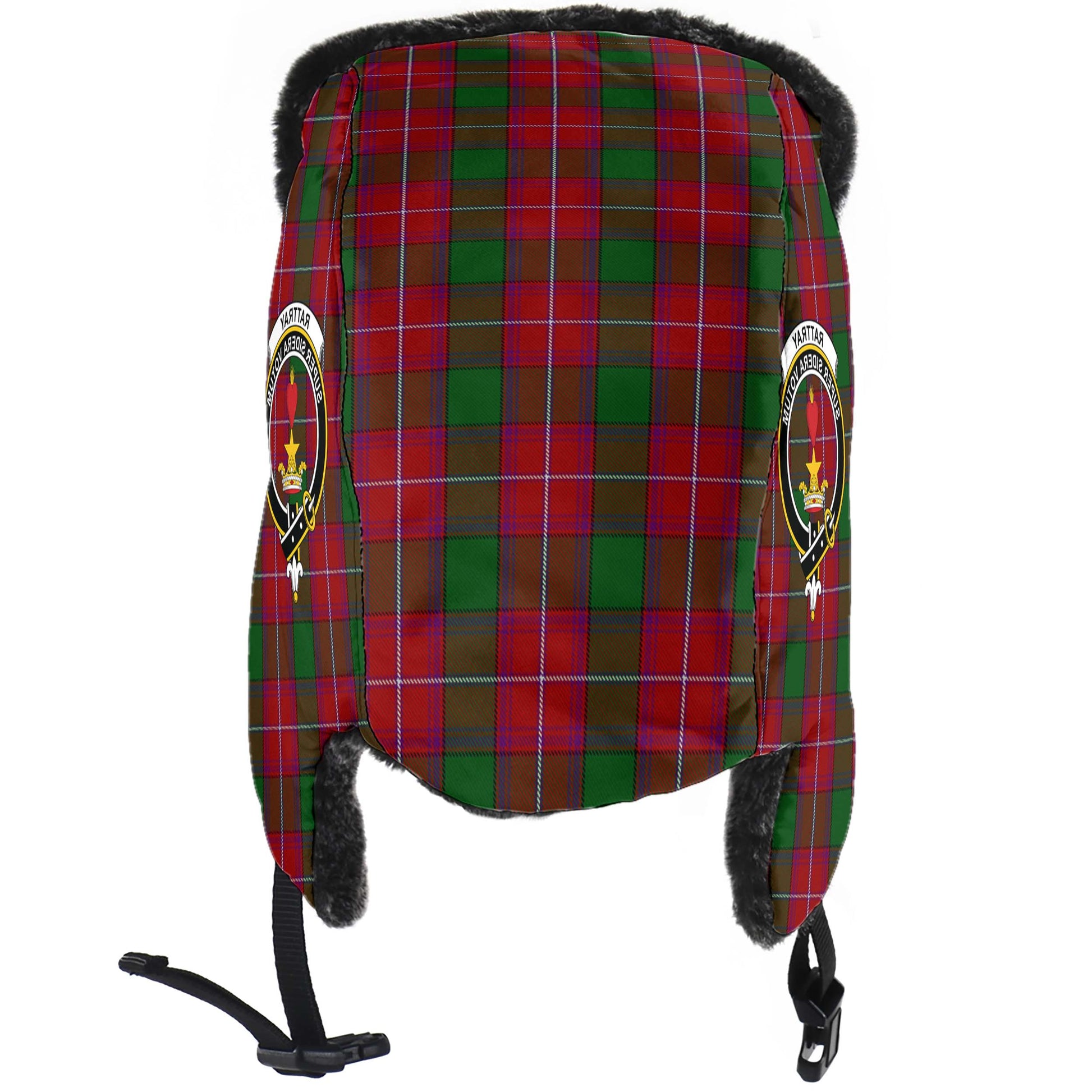 Rattray Tartan Winter Trapper Hat with Family Crest - Tartanvibesclothing