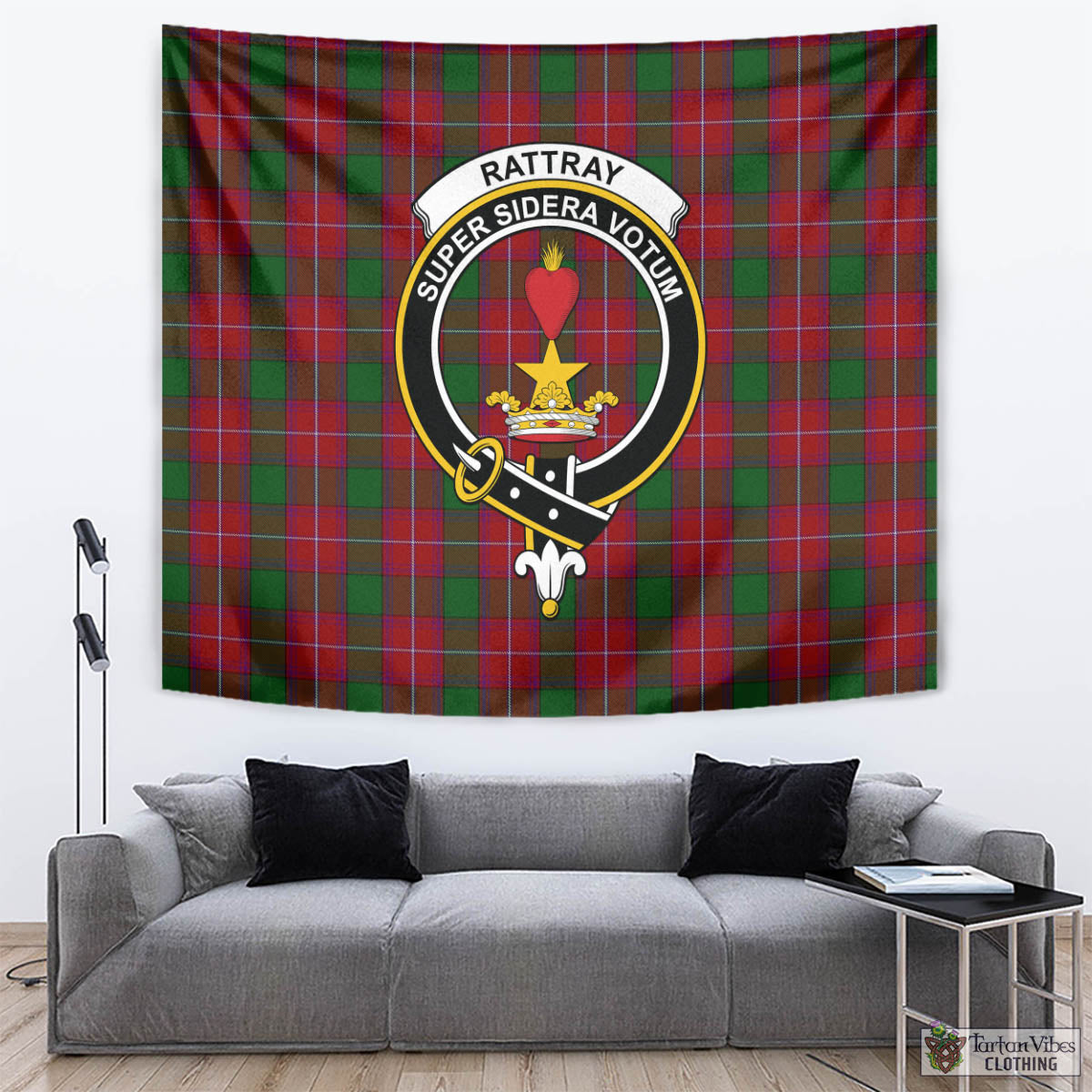 Tartan Vibes Clothing Rattray Tartan Tapestry Wall Hanging and Home Decor for Room with Family Crest