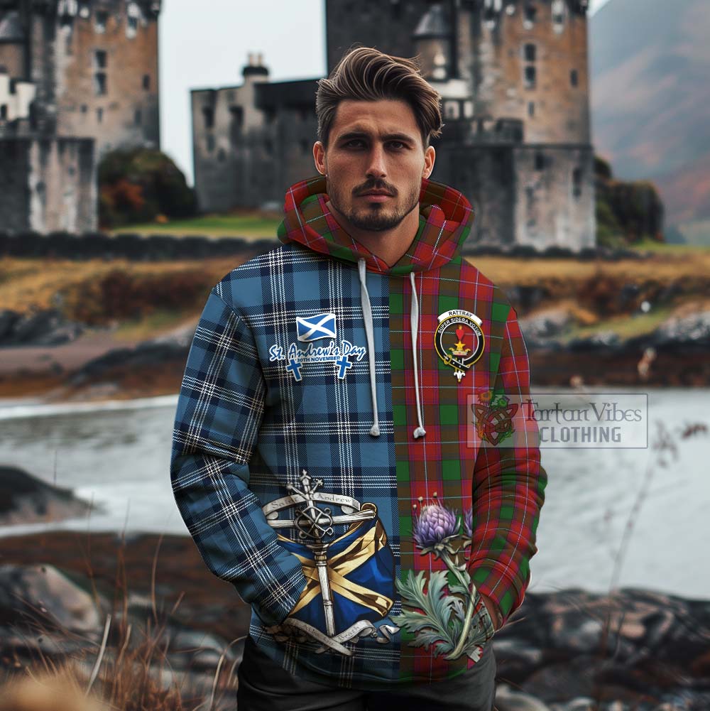 Tartan Vibes Clothing Rattray Tartan Cotton Hoodie Happy St. Andrew's Day Half Tartan Style